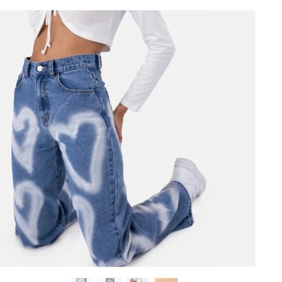 Adika wide leg baggy Heart Graffiti Jeans - women's small (26) - Picture 4 of 7
